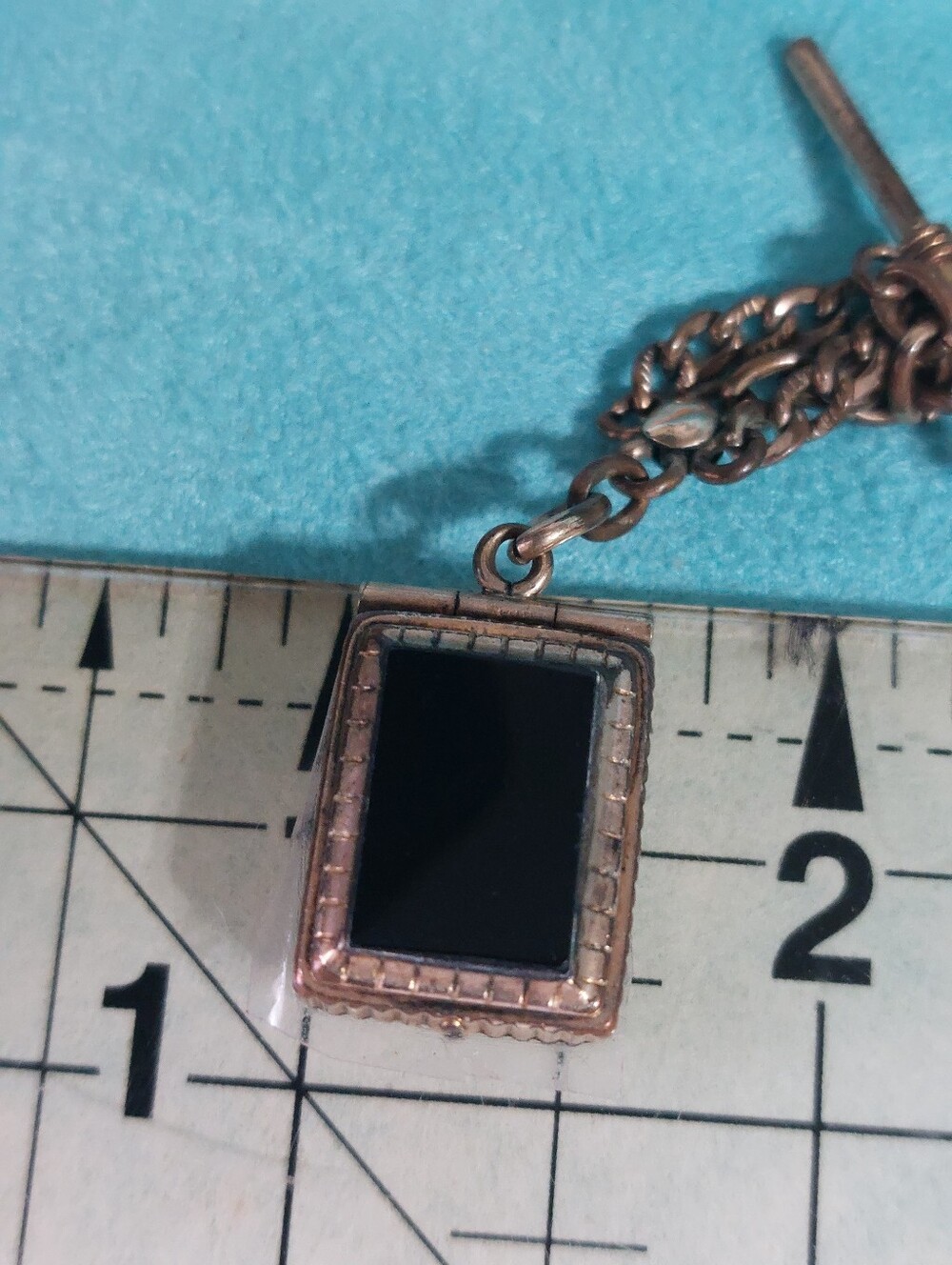 Victorian Diamond-Cut Curb Chain, Double Sided Fob w/T-Bar, Gold-filled, Unisex - Picture 9 of 15